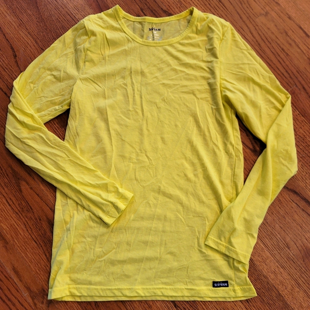 Sivvan Under-Scrub Long Sleeve Lemon Yellow T Shirt Cotton Poly Blend Like NEW - Picture 2 of 6